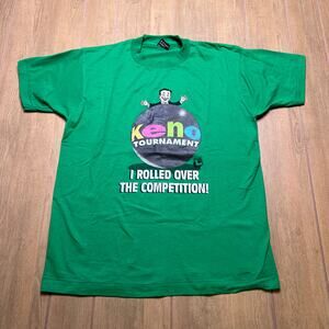 Vintage 90s green t-shirt commemorating Keno tournament casino event Sz L USA